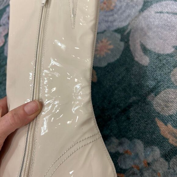 Miista Cass Boots 40 Cream White Patent Leather Block Heel Square Toe High Tall - Picture 6 of 16